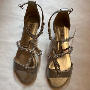 Dolce & Gabbana Silver Terry Crystal Embellished Cloth Heels Sandals 9